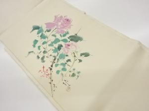 作家物　塩瀬手描き薔薇模様名古屋帯